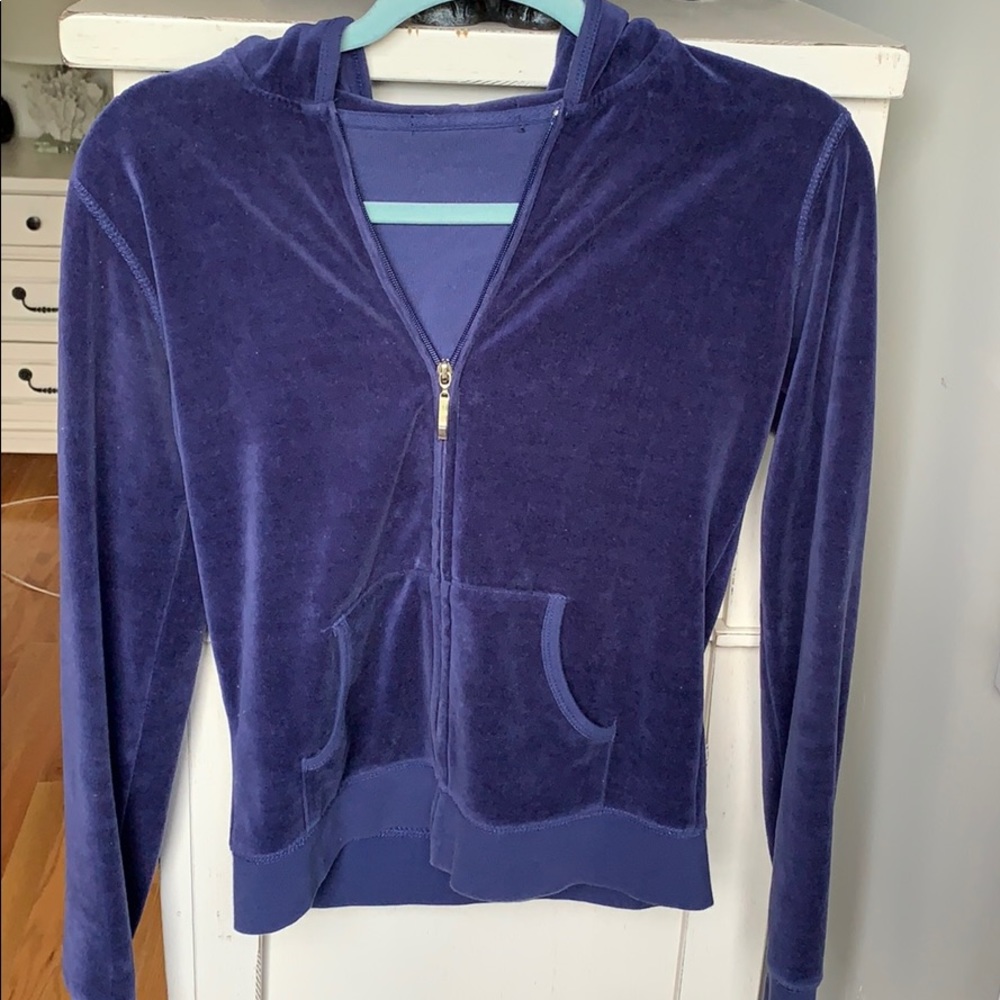Navy blue velour track jacket. Size medium